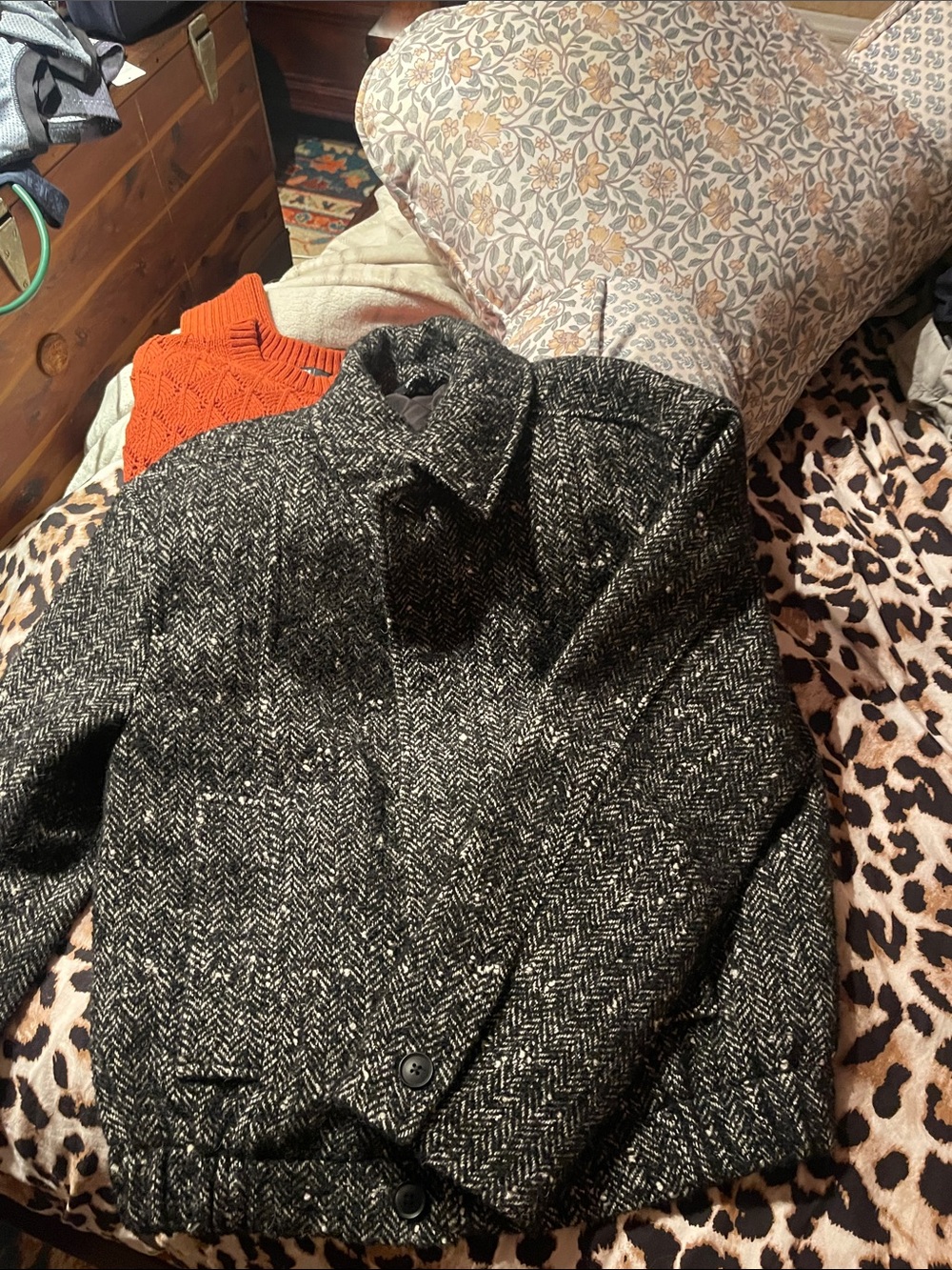 Zara Men's Black & White Herringbone Bomber Jacket